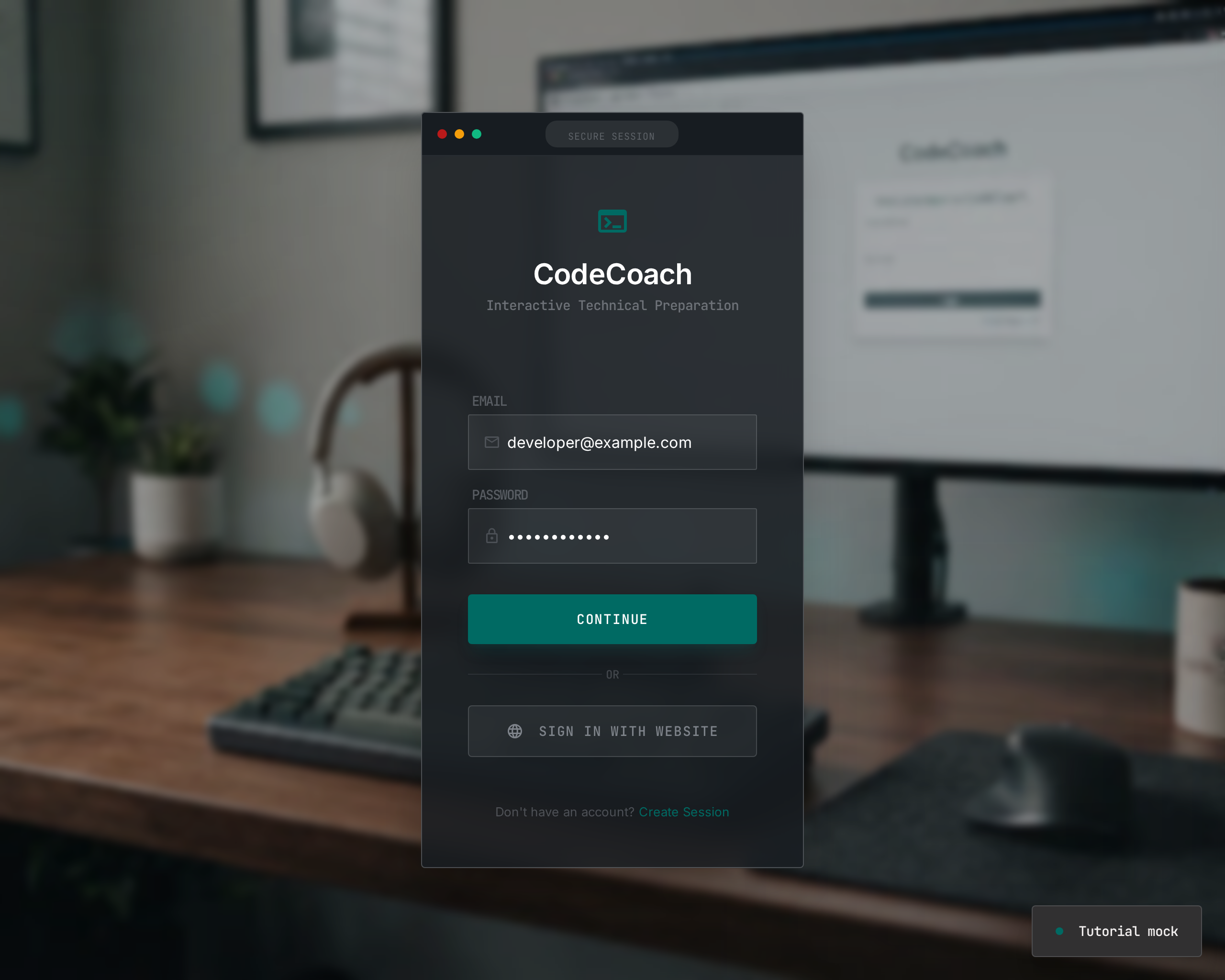 CodeCoach desktop login gate tutorial screenshot